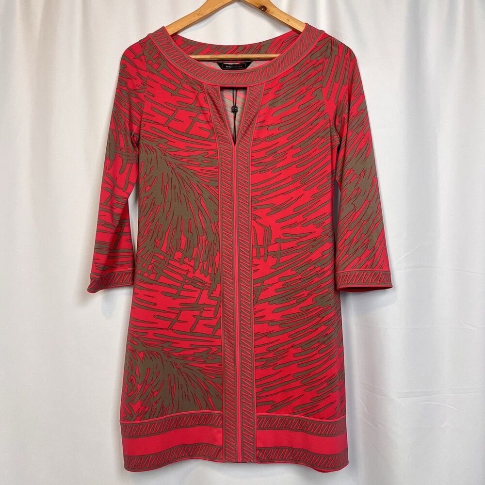 BCBGMAXAZRIA Neon Pink Sheath Dress XS Tropical Print Career Party Chic